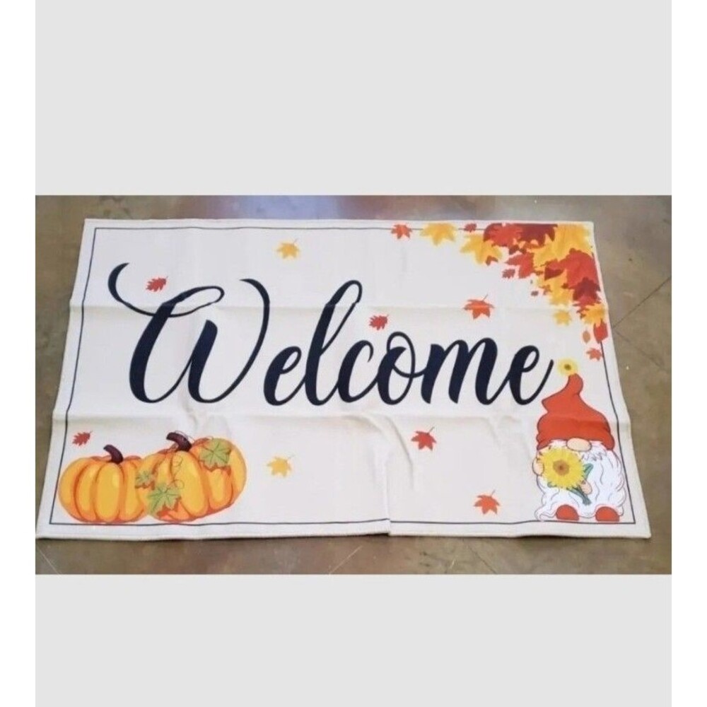 Fall Welcome Mat XL 32 x 48'' Non Slip In/Outdoor Entrance Autumn Gnome Washable